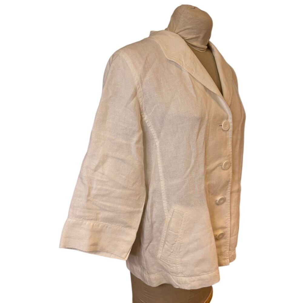 Eileen Fisher Linen 4-Button Jacket/Top 3/4 Sleeves White Sz. L Lightweight - Picture 5 of 12